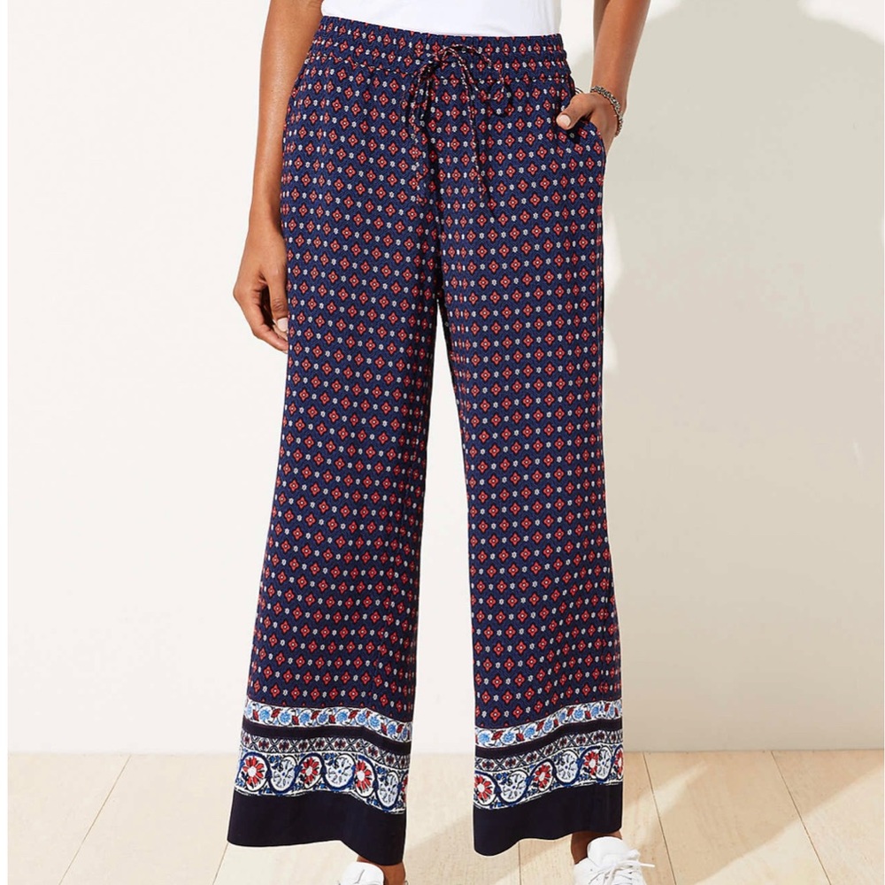 LOFT Border Floral Fluid Drawstring Pants - S -NWT